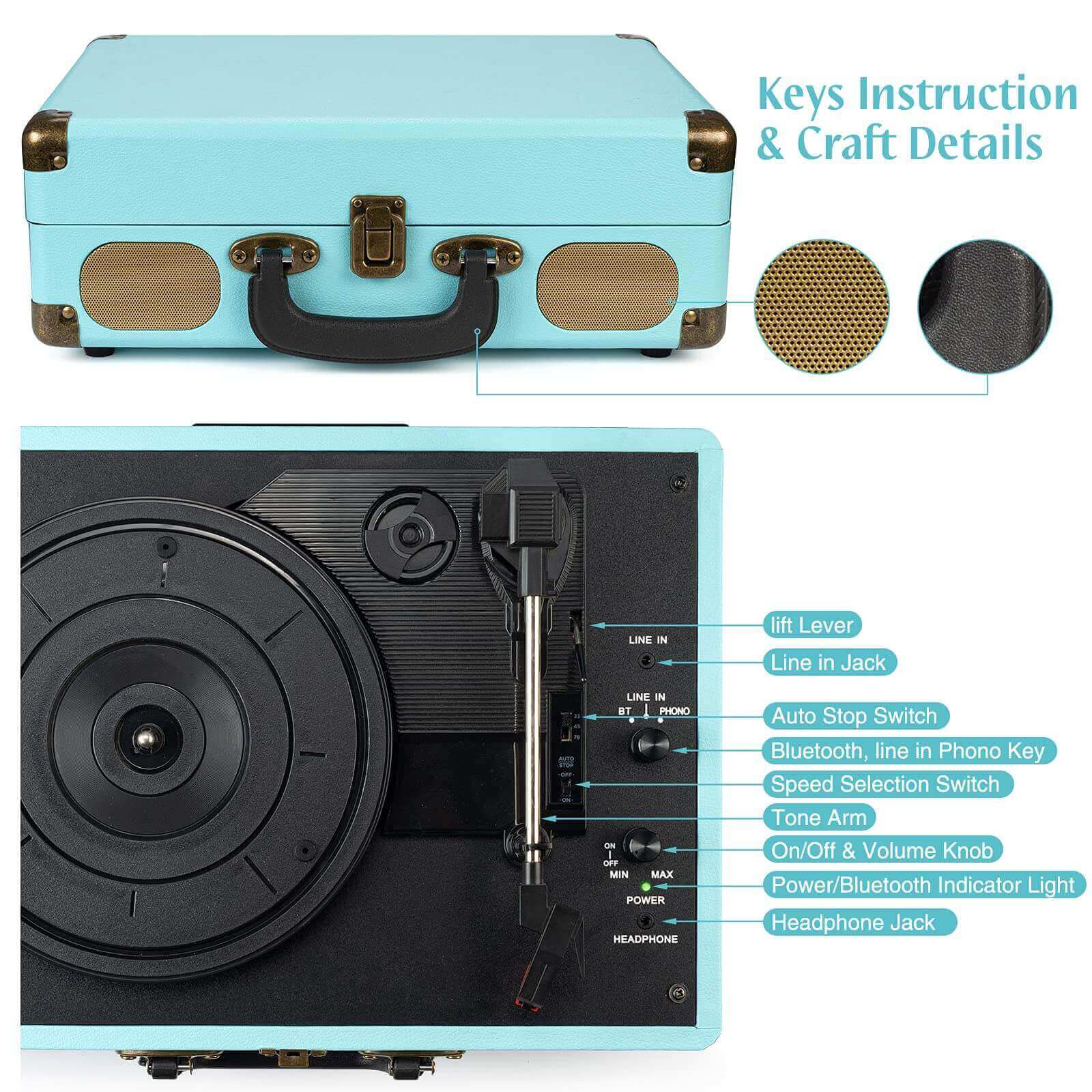 Suitcase Portable Vinyl Record Player,R609