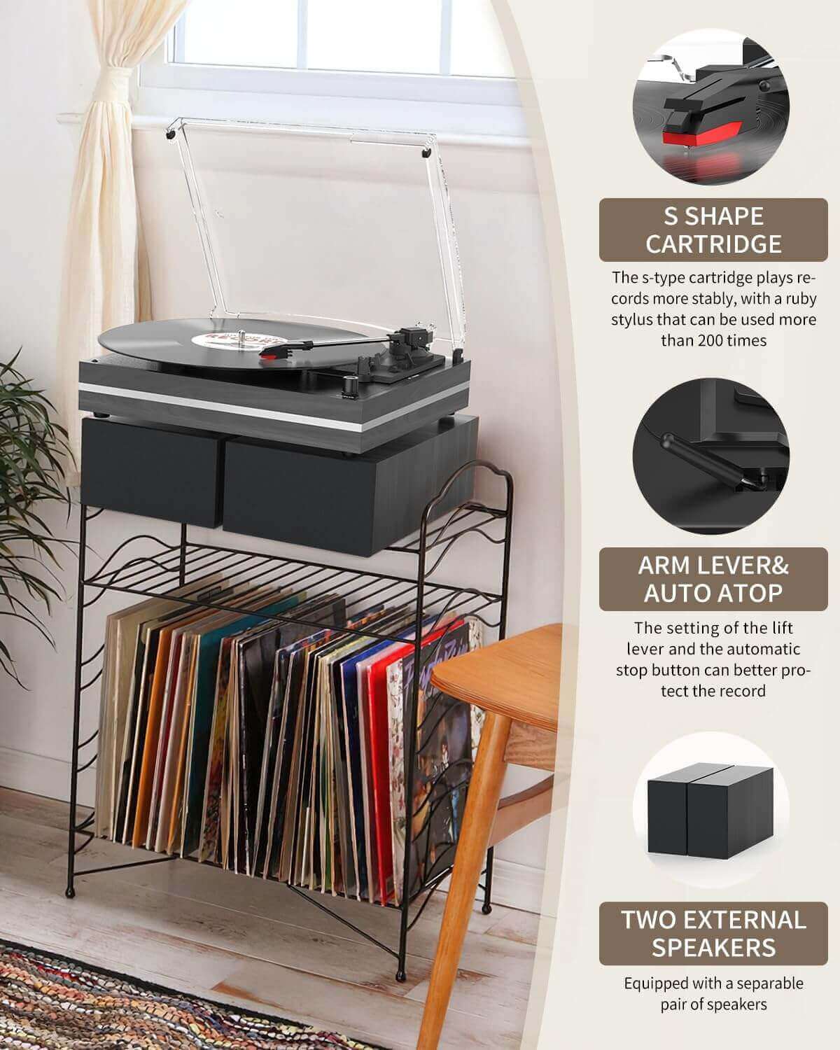 Vinyl Record Player with External Speakers, R612-1