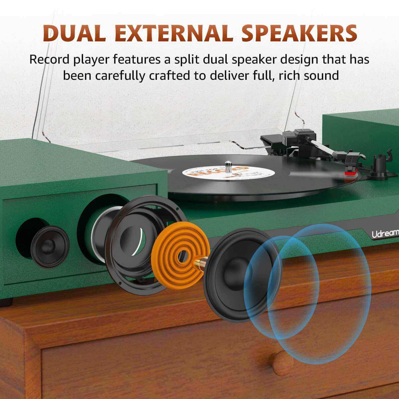 Vinyl Turntable with Dual External Speakers, UD012