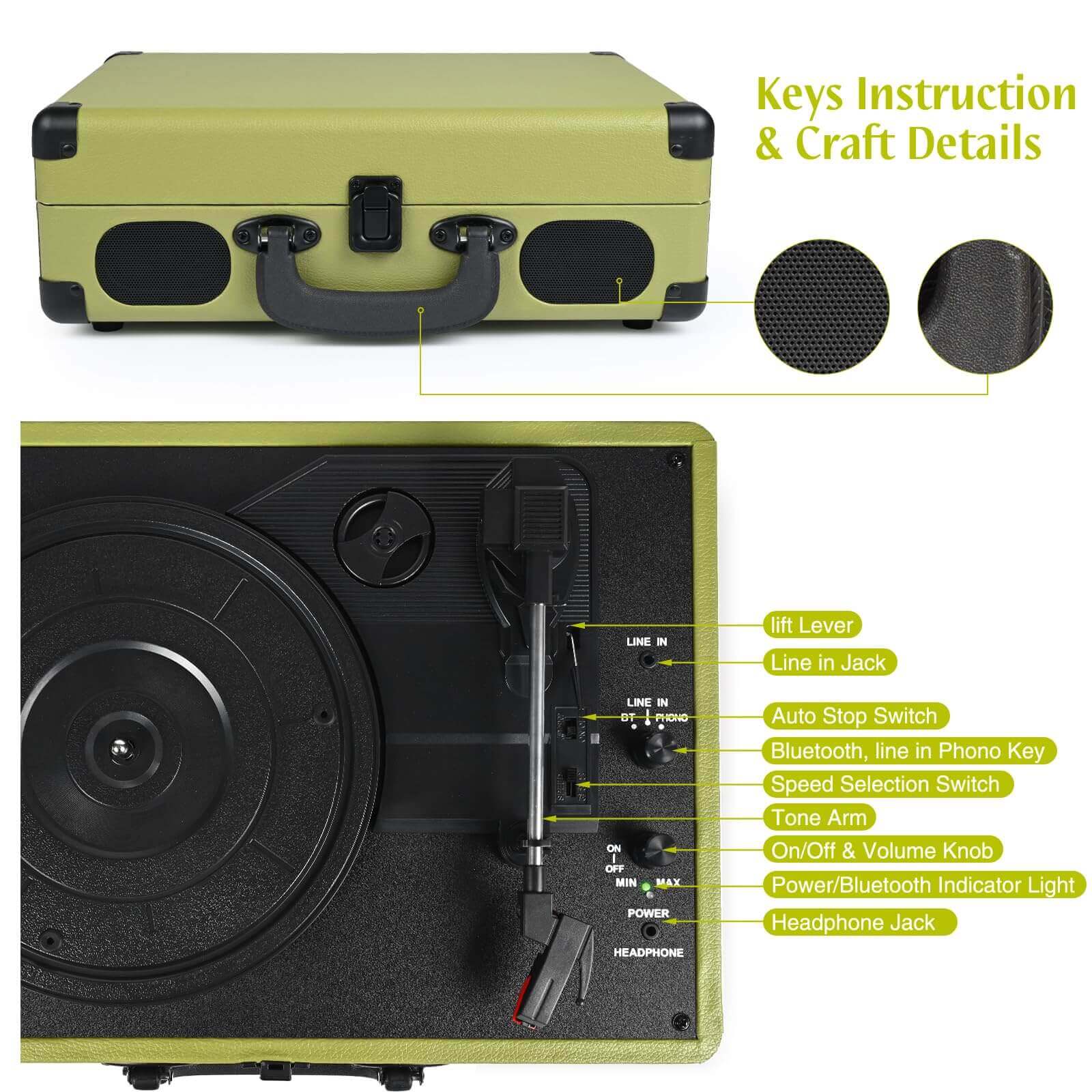 Suitcase Portable Vinyl Record Player,R609