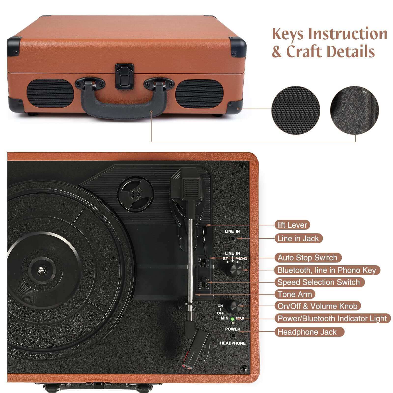 Suitcase Portable Vinyl Record Player,R609