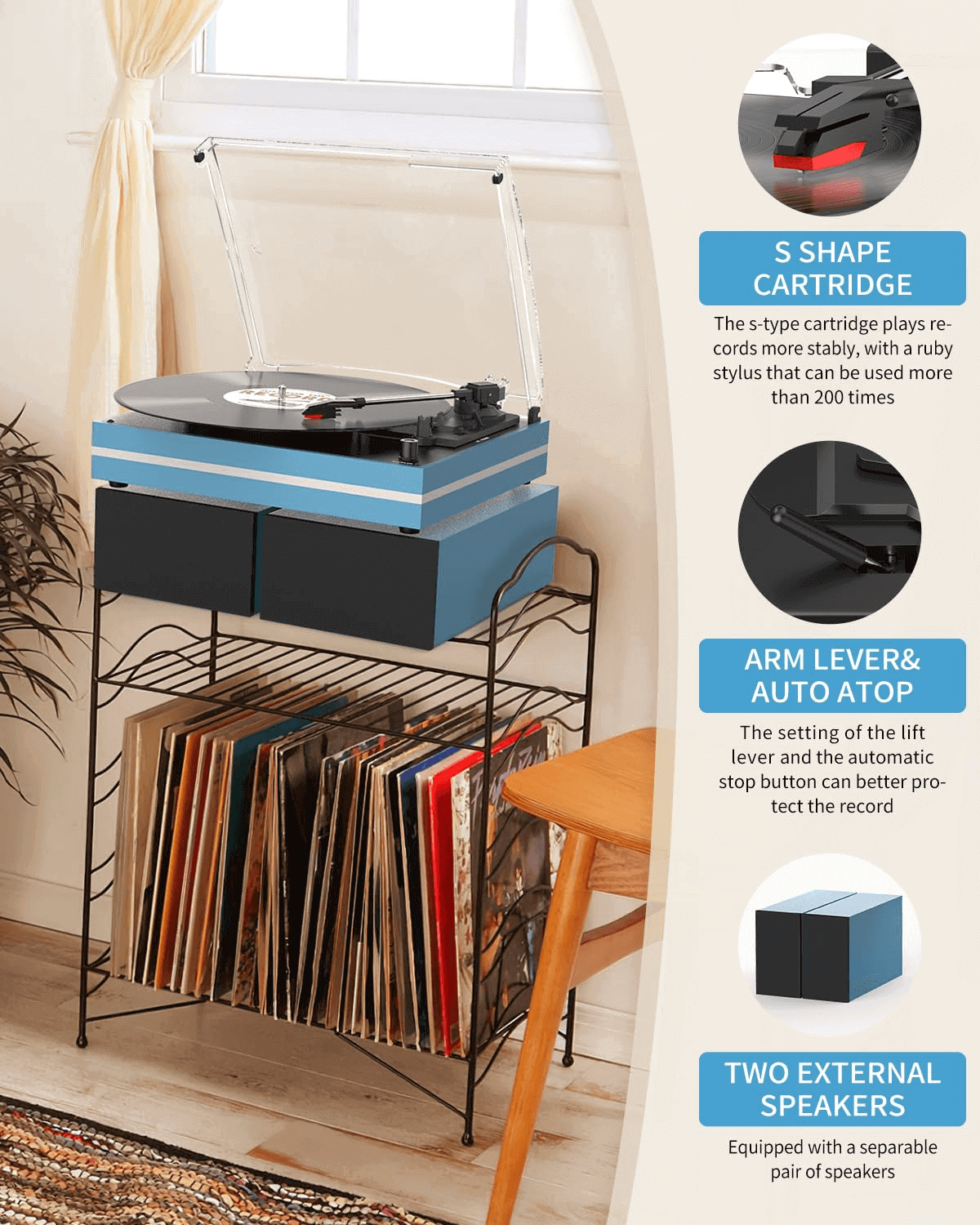 Vinyl Record Player with External Speakers, R612-1