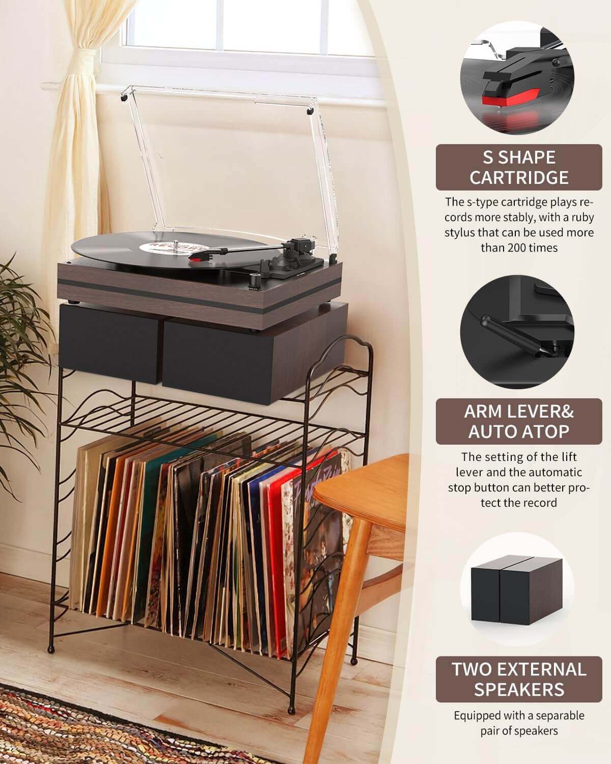 Vinyl Record Player with External Speakers, R612-1