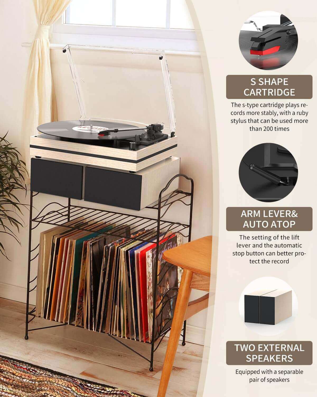 Vinyl Record Player with External Speakers, R612-1