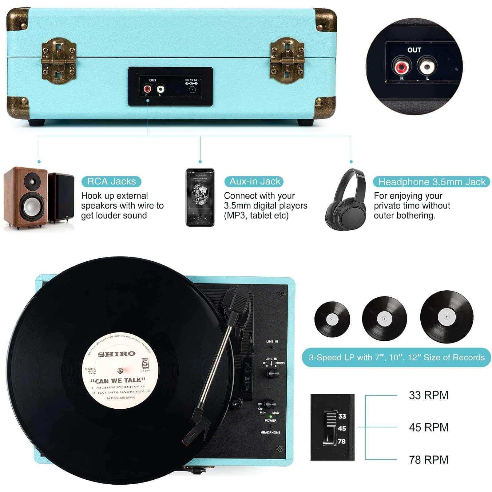 Suitcase Portable Vinyl Record Player,R609