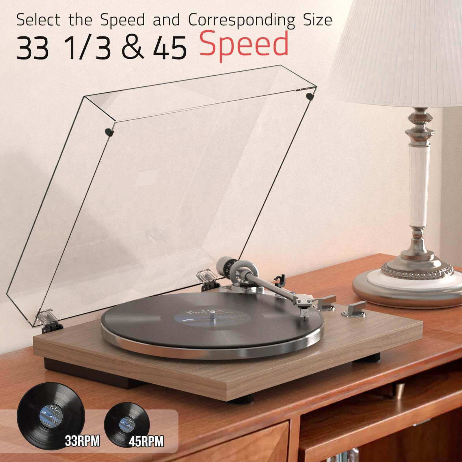 Bluetooth Turntable with High Fidelity Sound - Light Brown, MM Cartridge by Retrolife