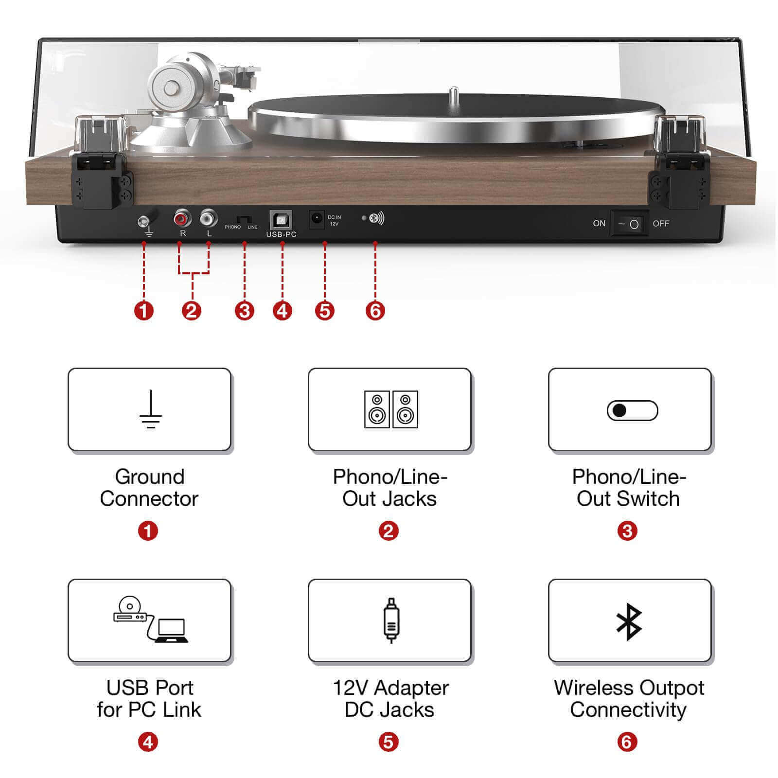 Bluetooth Turntable with High Fidelity Sound - Light Brown, MM Cartridge by Retrolife