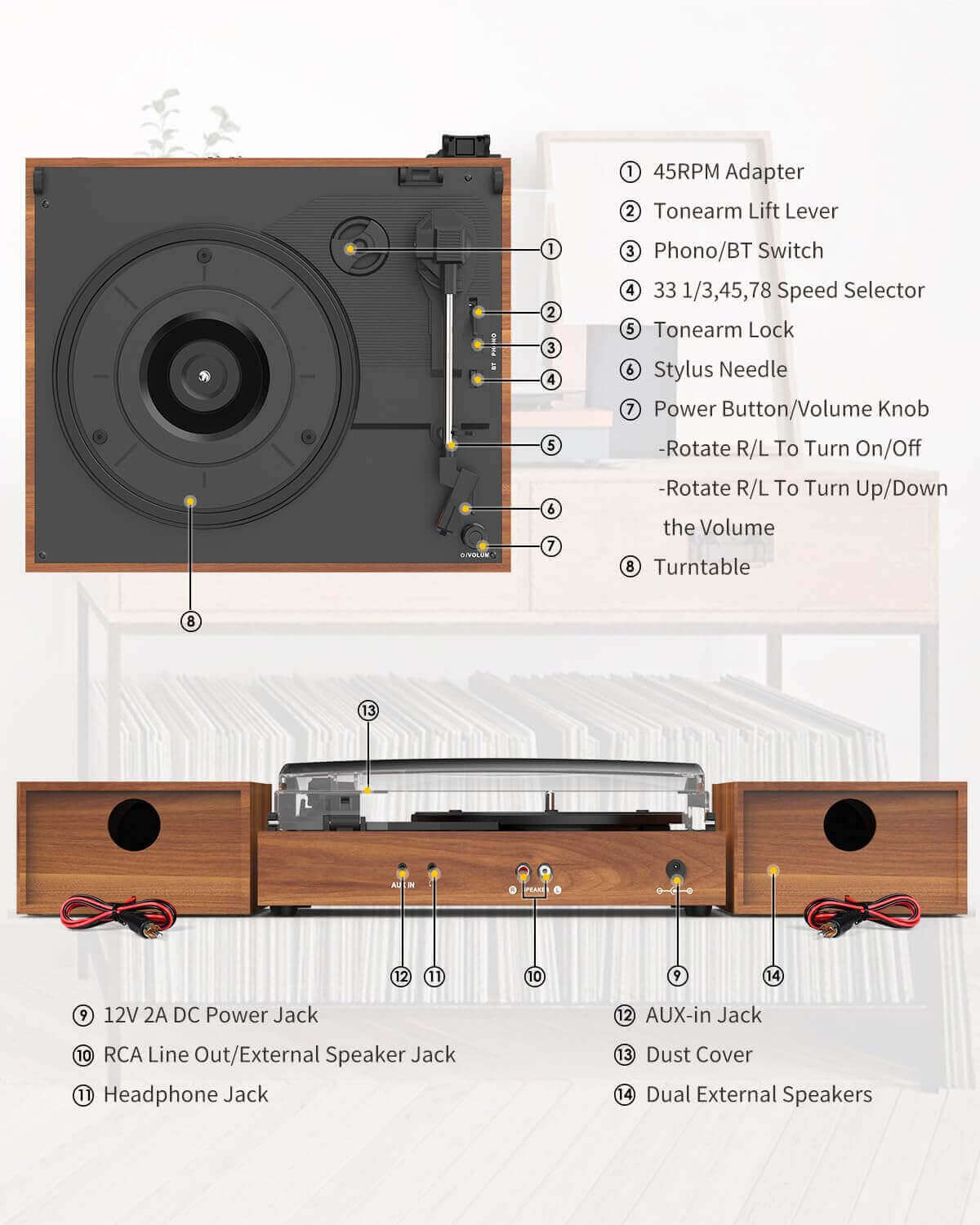 Vinyl Record Player with External Speakers, R612-1