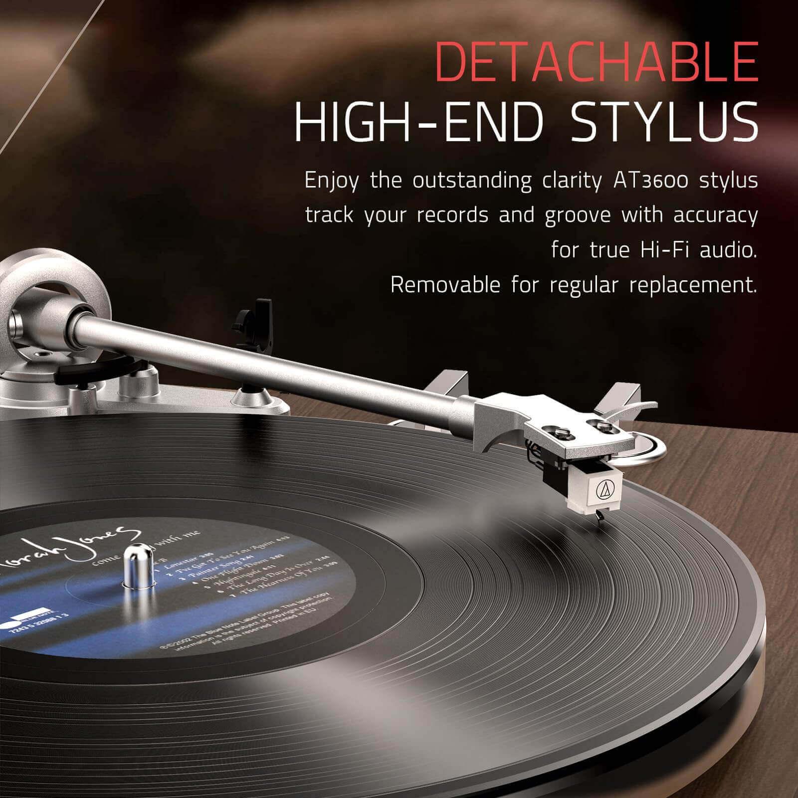 Bluetooth Turntable with High Fidelity Sound - Light Brown, MM Cartridge by Retrolife