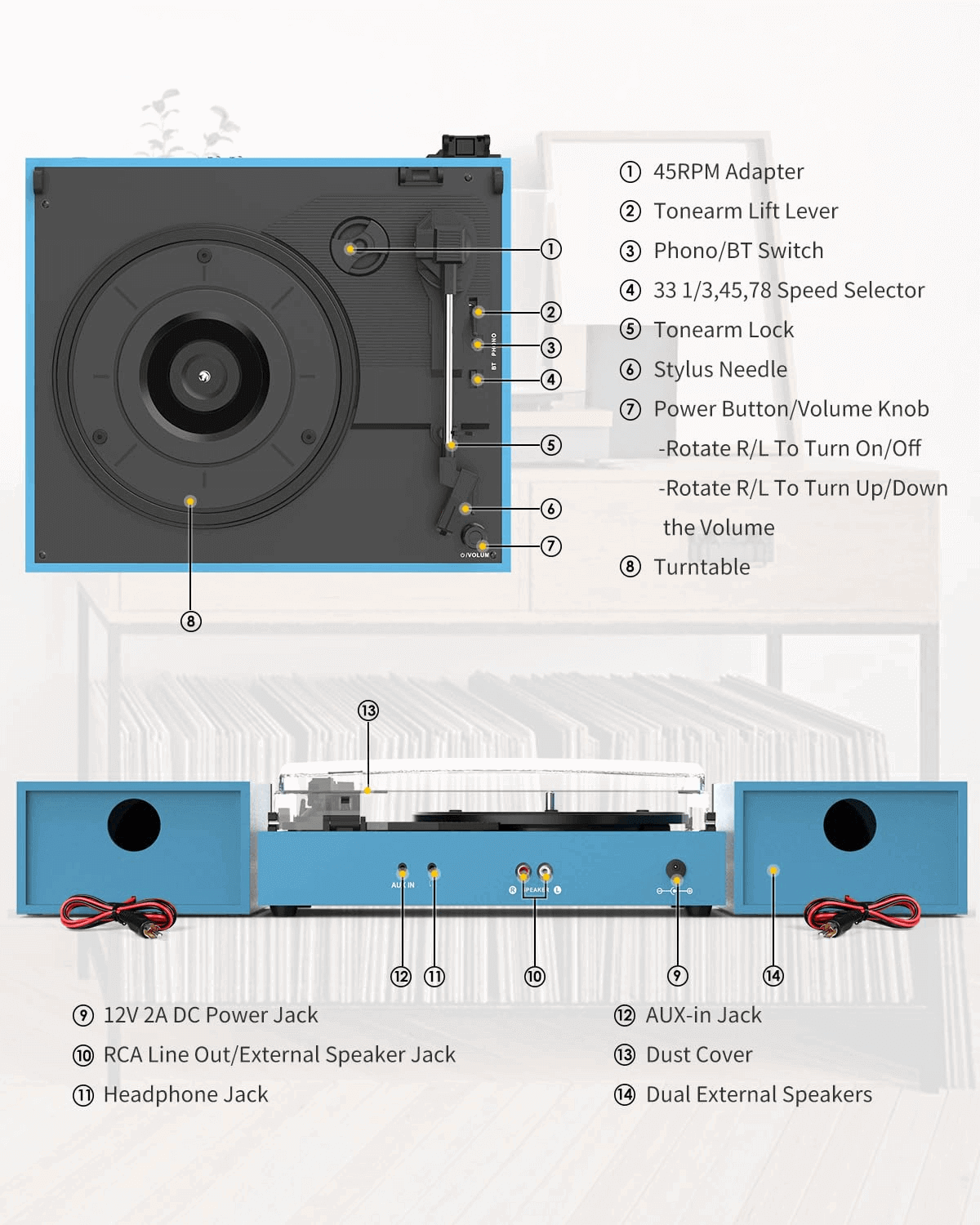 Vinyl Record Player with External Speakers, R612-1