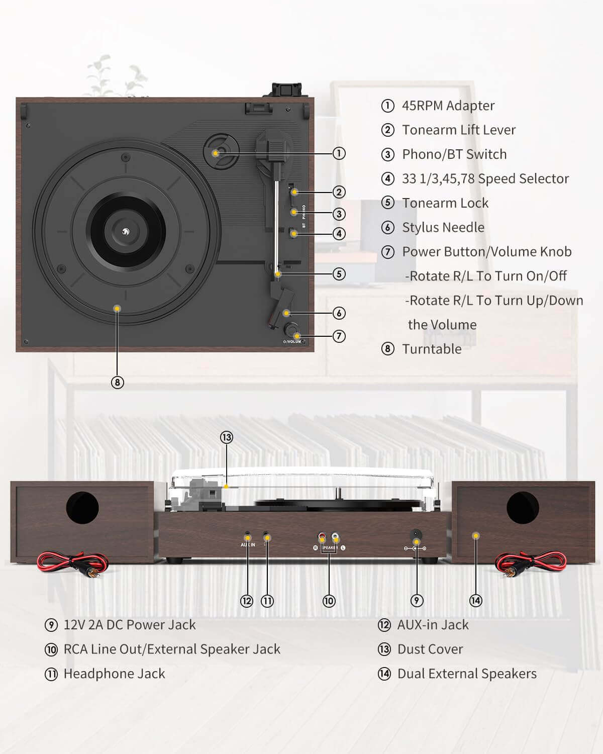 Vinyl Record Player with External Speakers, R612-1