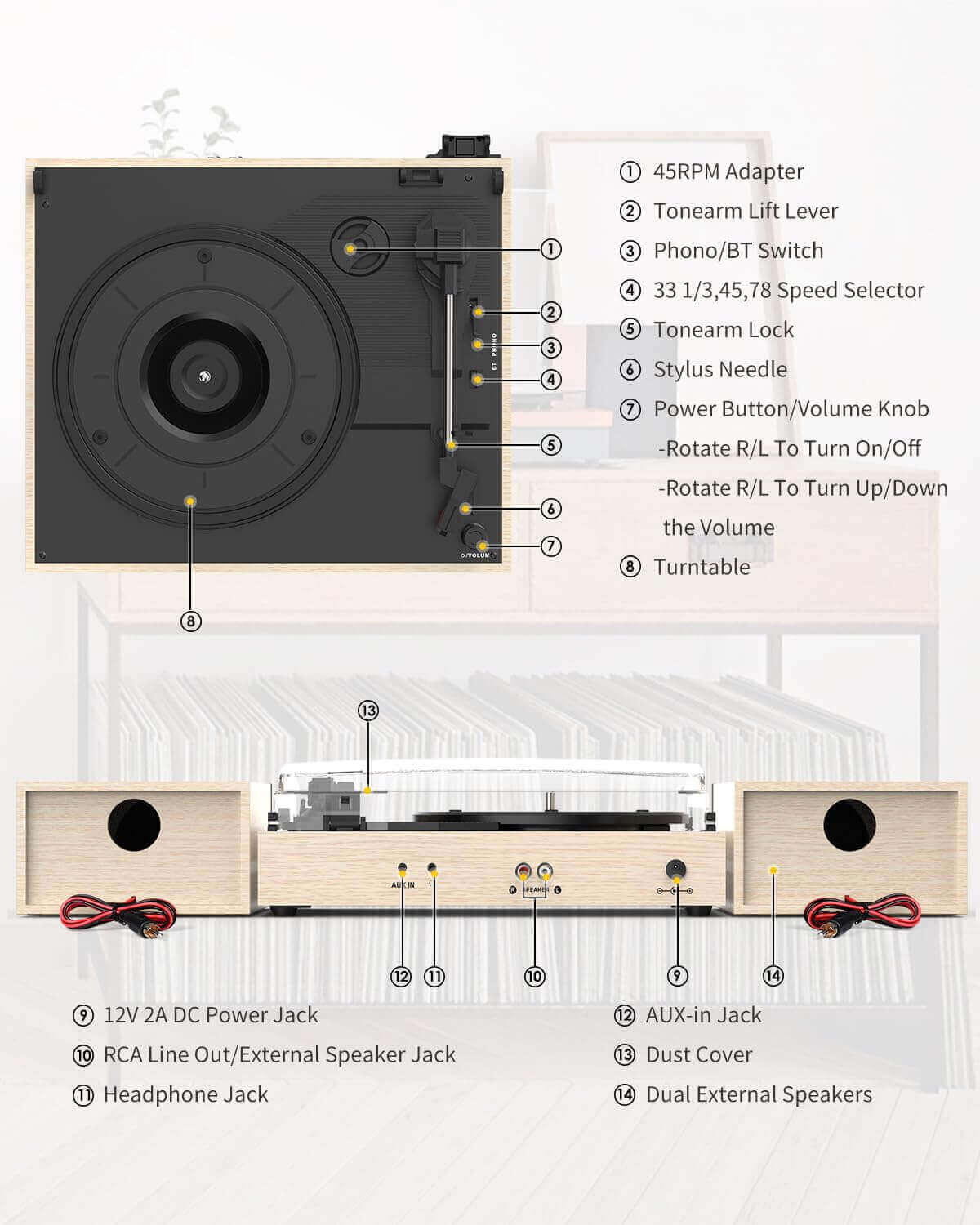 Vinyl Record Player with External Speakers, R612-1