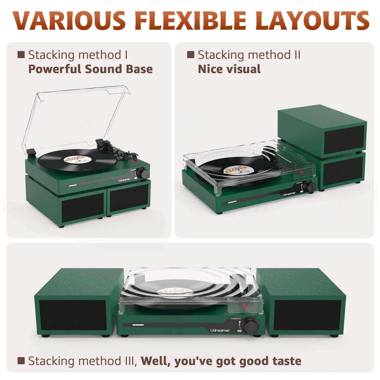 Vinyl Turntable with Dual External Speakers, UD012