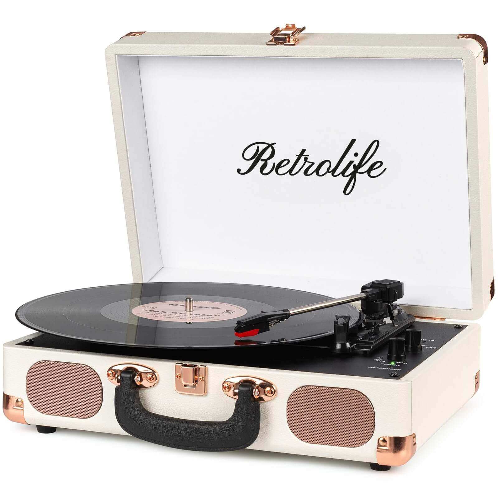 white Record Player with built-in Speakers